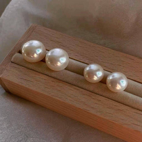 Black Button Freshwater Pearl Stud Earrings - May-Lynn